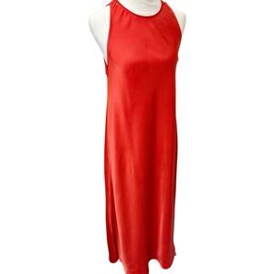 Poetry Annabelle Satin Bias Cut Slip Dress Midi Red Orange 10